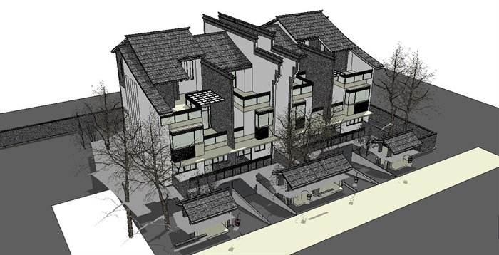 精品徽派别墅住宅建筑SU模型